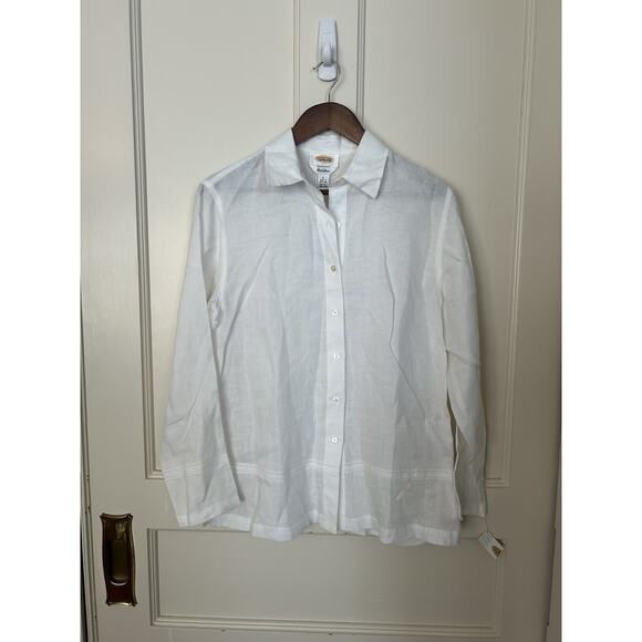 Vintage Talbots Irish Linen Collared Button Blouse Womens Size 8 White NWT - Picture 1 of 8